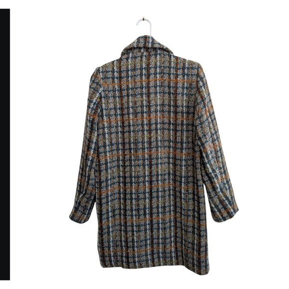 Women's VIGOSS Plaid Trench Coat XS Blue Brown - Picture 3 of 9